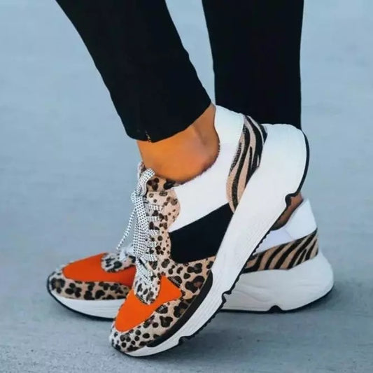 Women Leopard Matching Lace-up Sneakers