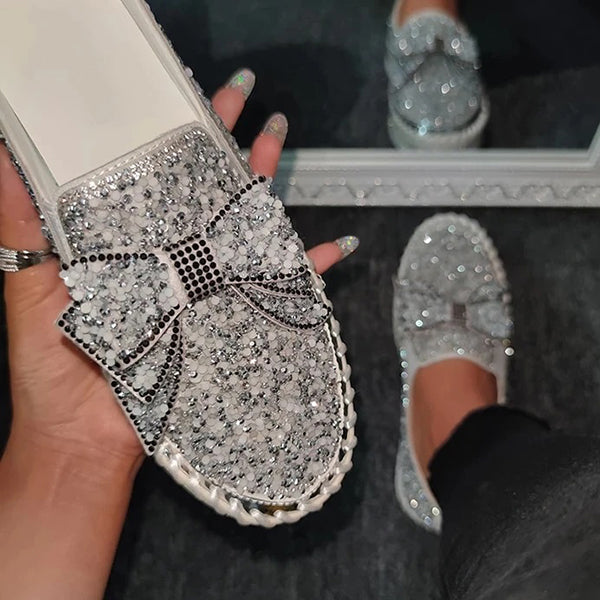 Bowknot Rhinestone Platform Loafers