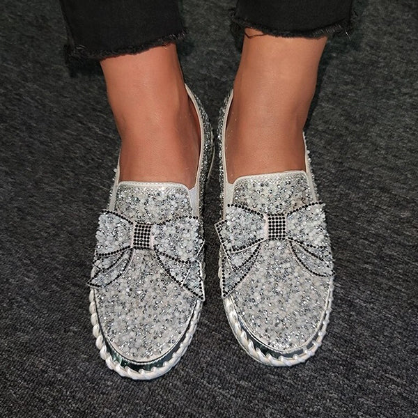 Bowknot Rhinestone Platform Loafers