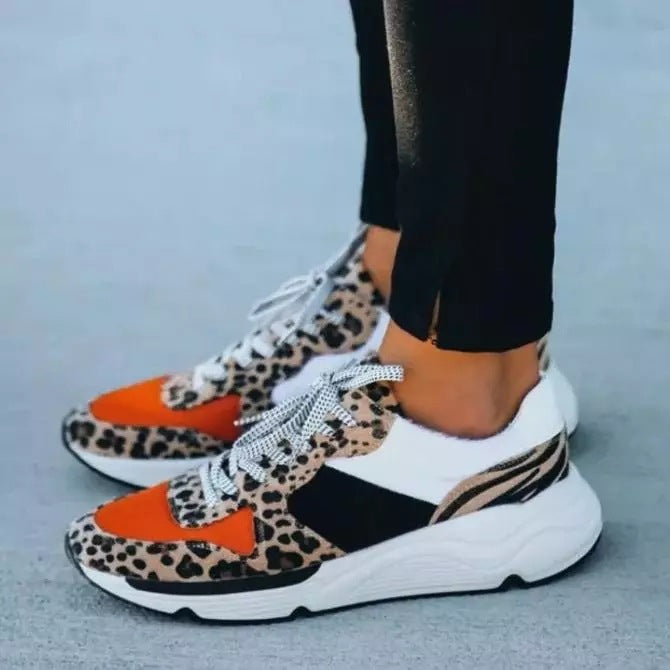 Women Leopard Matching Lace-up Sneakers