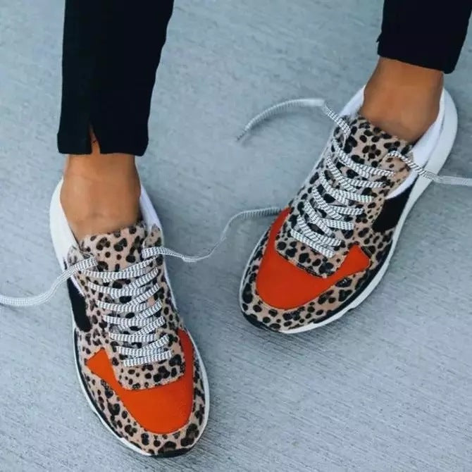 Women Leopard Matching Lace-up Sneakers