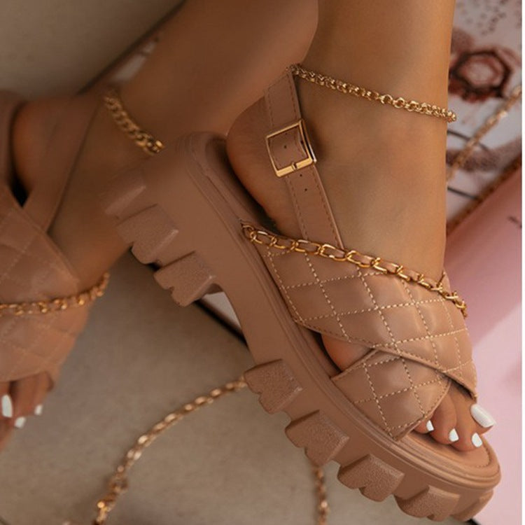 Buckle Chain Rhombic Lattice Beach Sandals