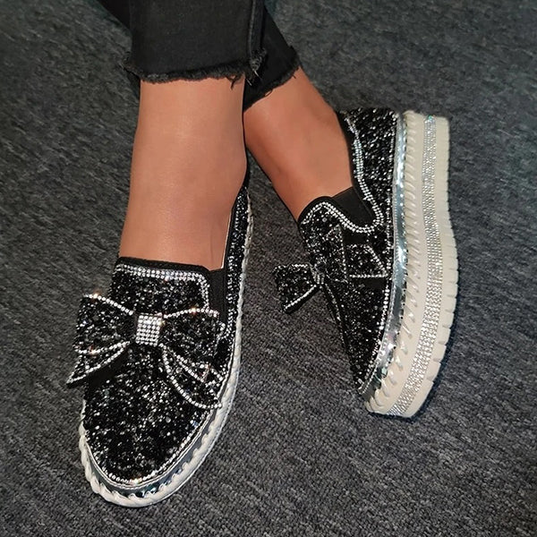 Bowknot Rhinestone Platform Loafers