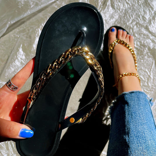 Summer Flip Flops Chain Beach Flats