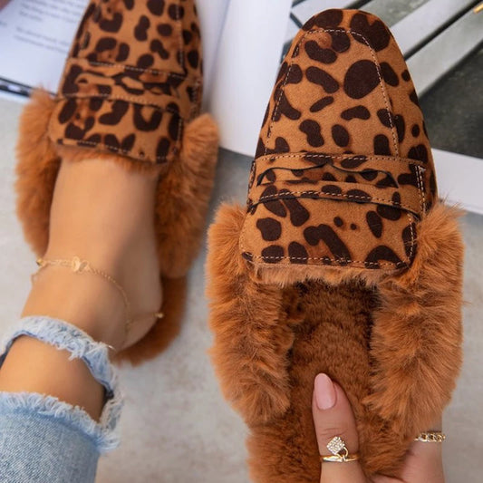 Women Casual Fur Square toe Flats