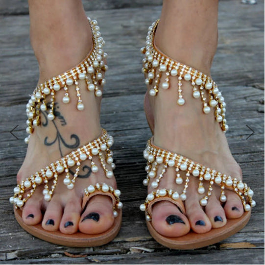 Summer  Handmade Beaded Flat Sandals