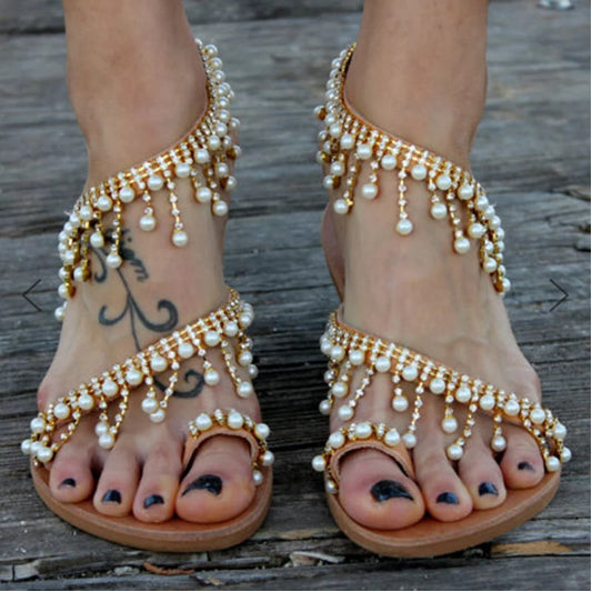 Summer  Handmade Beaded Flat Sandals