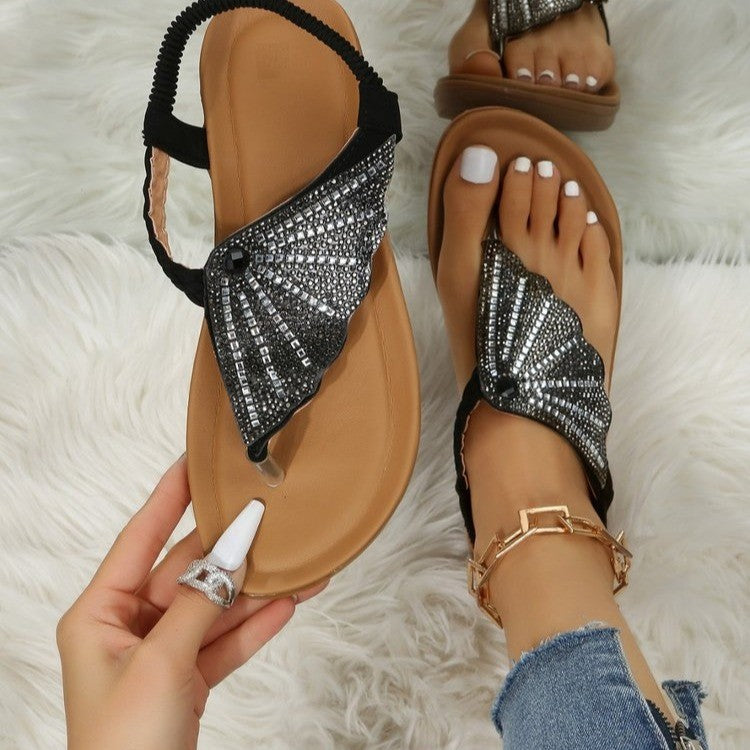 Butterfly Rhinestone Thong Flat Sandals