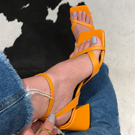 Fashion Buckle Belt Chunky Heel Sandals